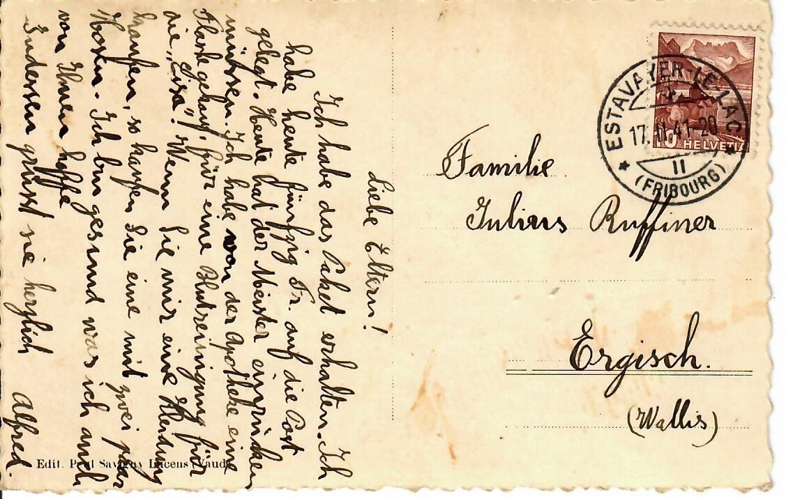 Ansichtskarten: Lully - Fribourg 1941 – Gebraucht aus Hochdorf von Ziegel-16 1