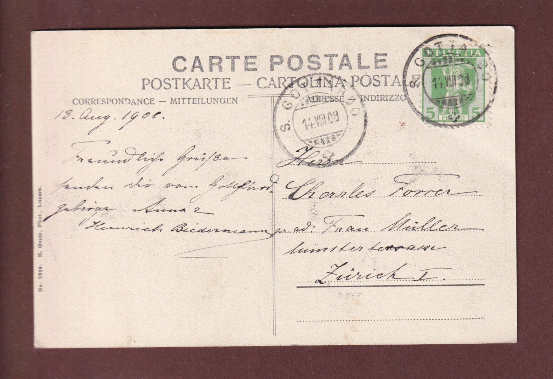 Cartoline postali: GOTTHARD-HOSPIZ - 1908 – Usato da Pully venduto da nicecards 1