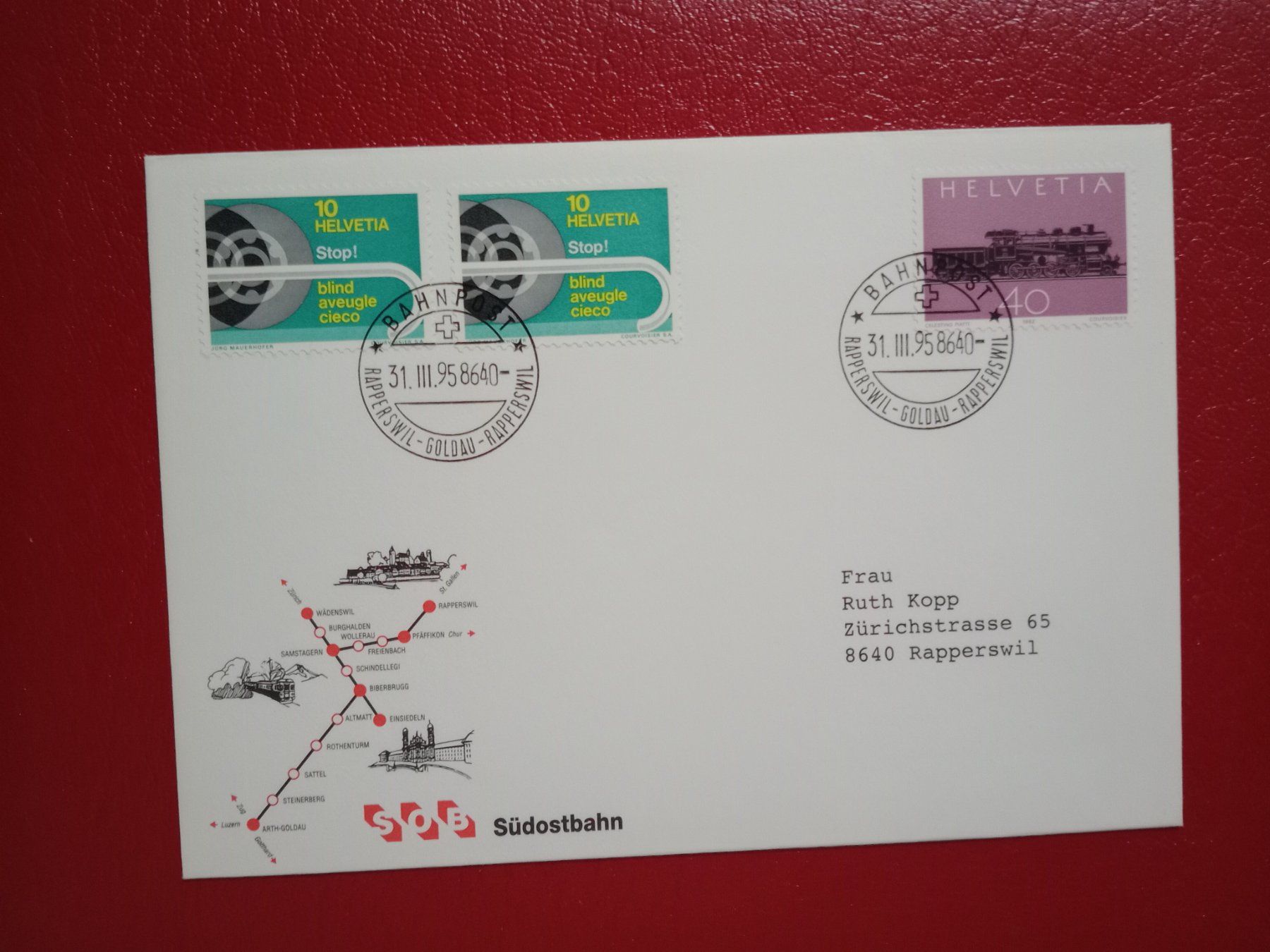 Tous les timbres: Sonderbrief Südostbahn Bahnpost 1995 – D'occasion à Küttigen par Melisch1000