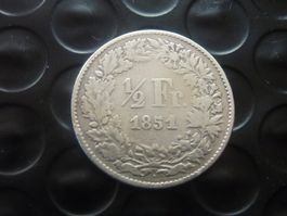 Silber 1/2 Fr.  1851  -  Vorzüglich + Ungereinigt  -