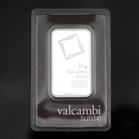 50-g-Silberbarren – Valcambi Prüfzertifikat
