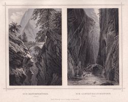 PANTENBRÜCKE & LINTHTALSCHLUCHT, GLARUS, STAHLSTICH ROHBOCK