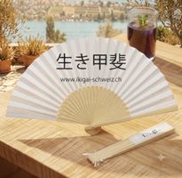 Fächer weiss Holz NEU mit Druck Ikigai | Verpackung 