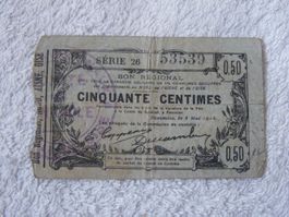 Historische Regionalnote, Bon 50 Centimes, 1916, Selten!
