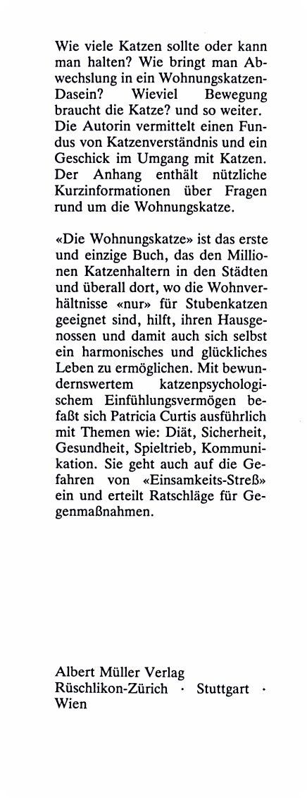 Libri: Curtis Patricia, Die Wohnungskatze – Nuovo (secondo la descrizione) da Sarnen venduto da Livres 3