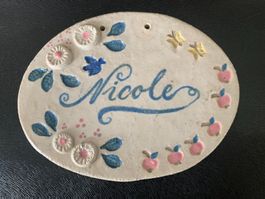 Türschild Nicole, Keramik, Handmade, 15,5 cm x 11,5 cm