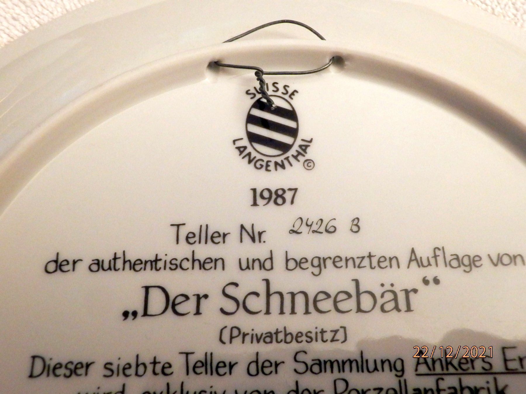 Teller: Albert Anker, Wandteller, Auflage limit. – Neu (gemäss Beschreibung) aus Ueberstorf von dinbau 2
