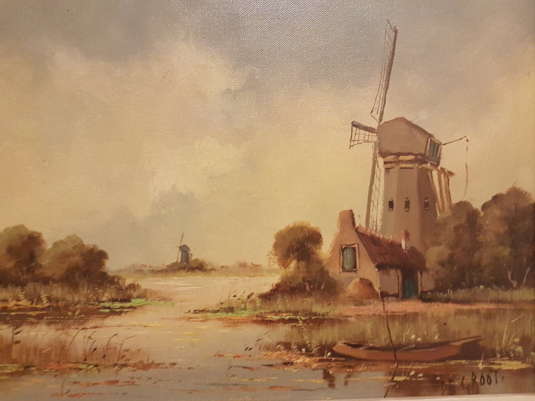 Dipinti: Ölgemälde De Groot - Holländische Windmühle am Fluss – Usato da Glattbrugg venduto da casabelavista 5