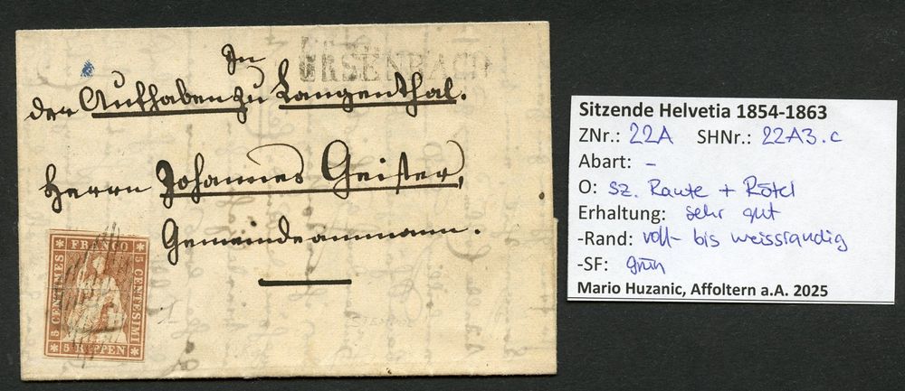 Zst 22 A/22 A3.c Strubel auf Brief - Ursenbach Gr 30/2047 (Gebraucht ...