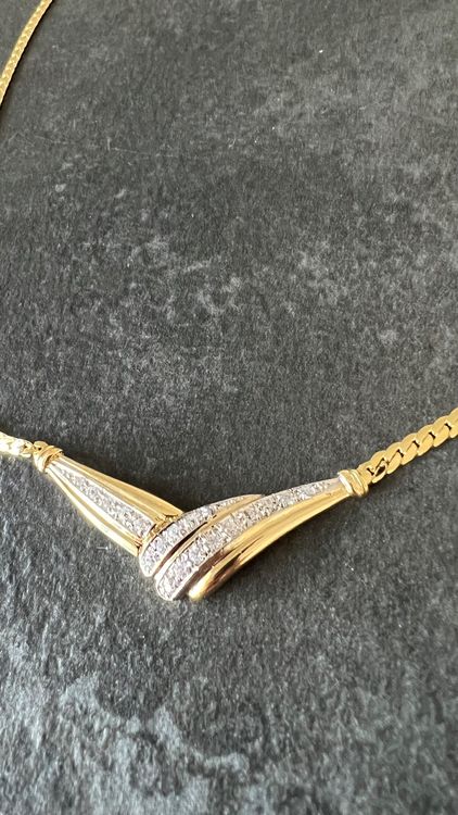 Collier plaqué or – Maille forçat & pendentif goutte serti de zirconiums