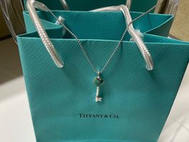 Tiffany & Co 925 Necklace & blue enamel heart Key pendant