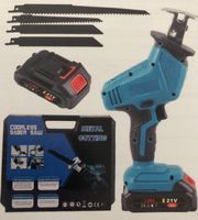 Säbelsäge mit  21Volt-Akku/1,5-Ah + 4 Sägeblättern im Koffer