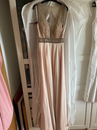 Traumhaftes, langes, roséfarbenes Abendkleid, Grösse XS