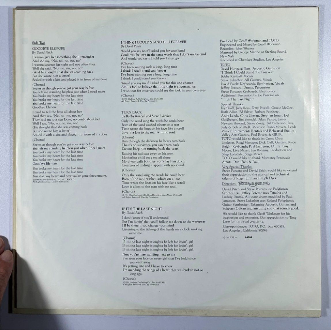 Dischi in vinile: LP: TOTO - Turn Back  (1981) – Nuovo (secondo la descrizione) da Frenkendorf venduto da Yard-Sale-2000 6