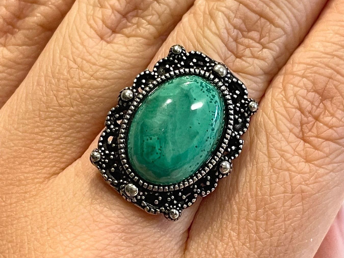 Anelli: Malachit-Ring – Vintage-Edelsteinring – Nuovo e nell'imballaggio originale da Schiers venduto da sisikristall