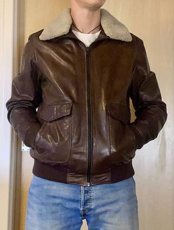 Echt Lederjacke mit Schaffellkragen Fliegerjacke