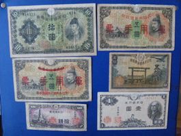 Alte Japanische 6 x Banknoten Sammlung - Konvolut - Selten