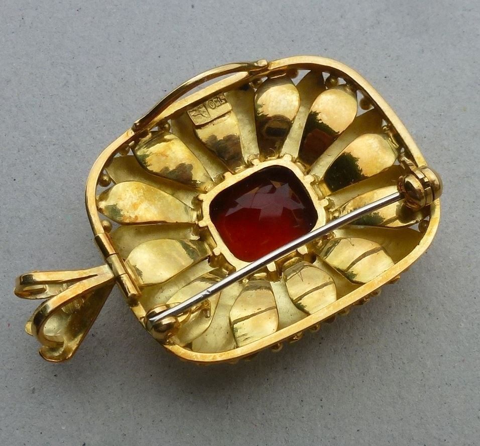Spille & Fermagli: Top ++ Gold-Brosche mit roten Edelstein und kleinen Perlen – Usato da Walkringen venduto da Casablanca777 5