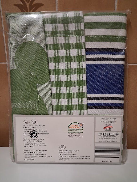 Alle Dekorationen: Torchons Jacquard, lot de 3 "olive" – Neu und originalverpackt aus Genève von Bell-47 1