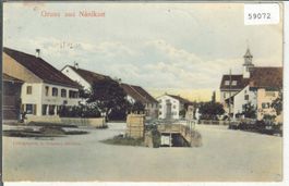 Gruss aus Nänikon - Dorfpartie - coloriert