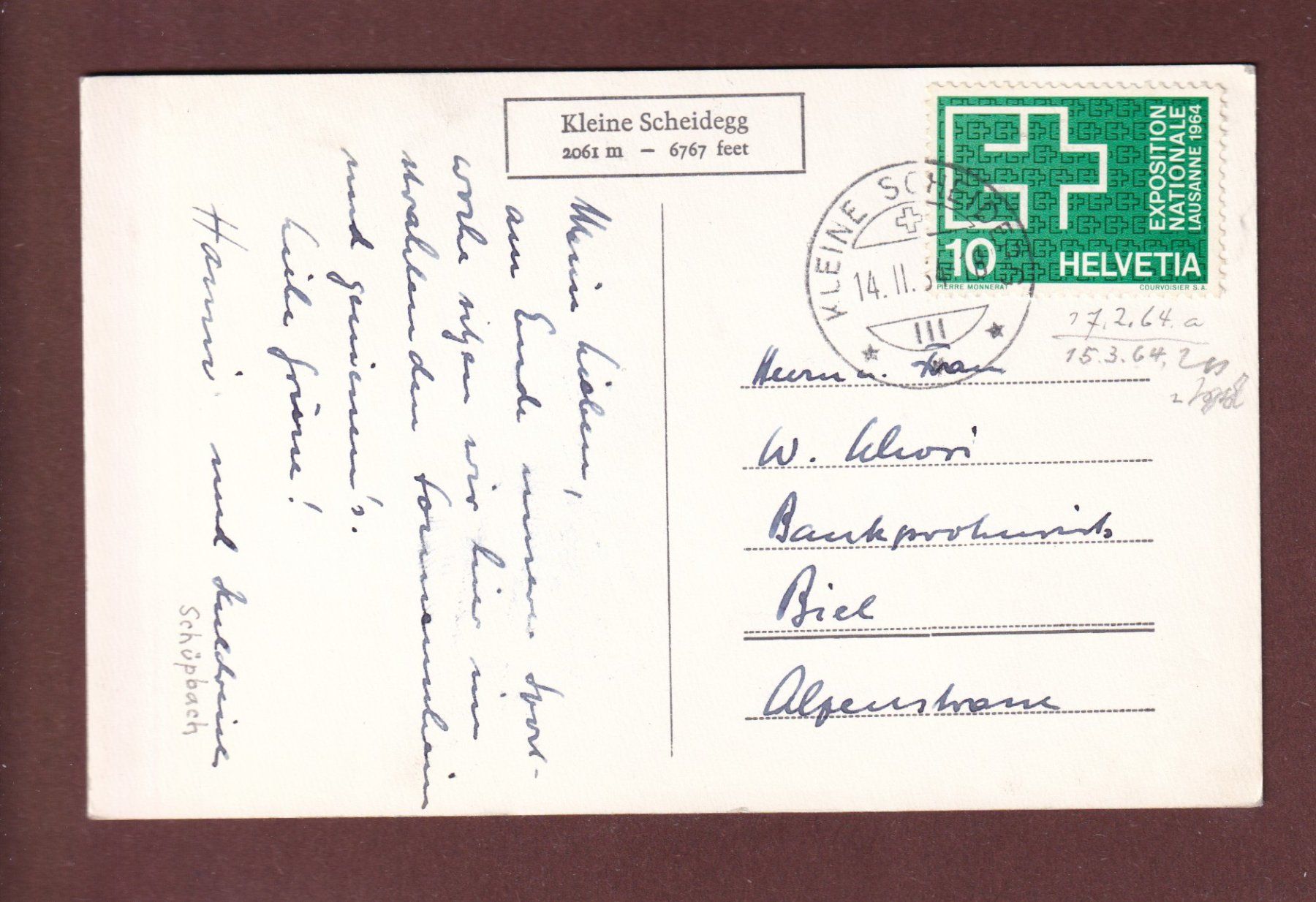 Cartoline postali: KLEINE SCHEIDEGG - Mönch - 1964 – Usato da Pully venduto da nicecards-shop 1
