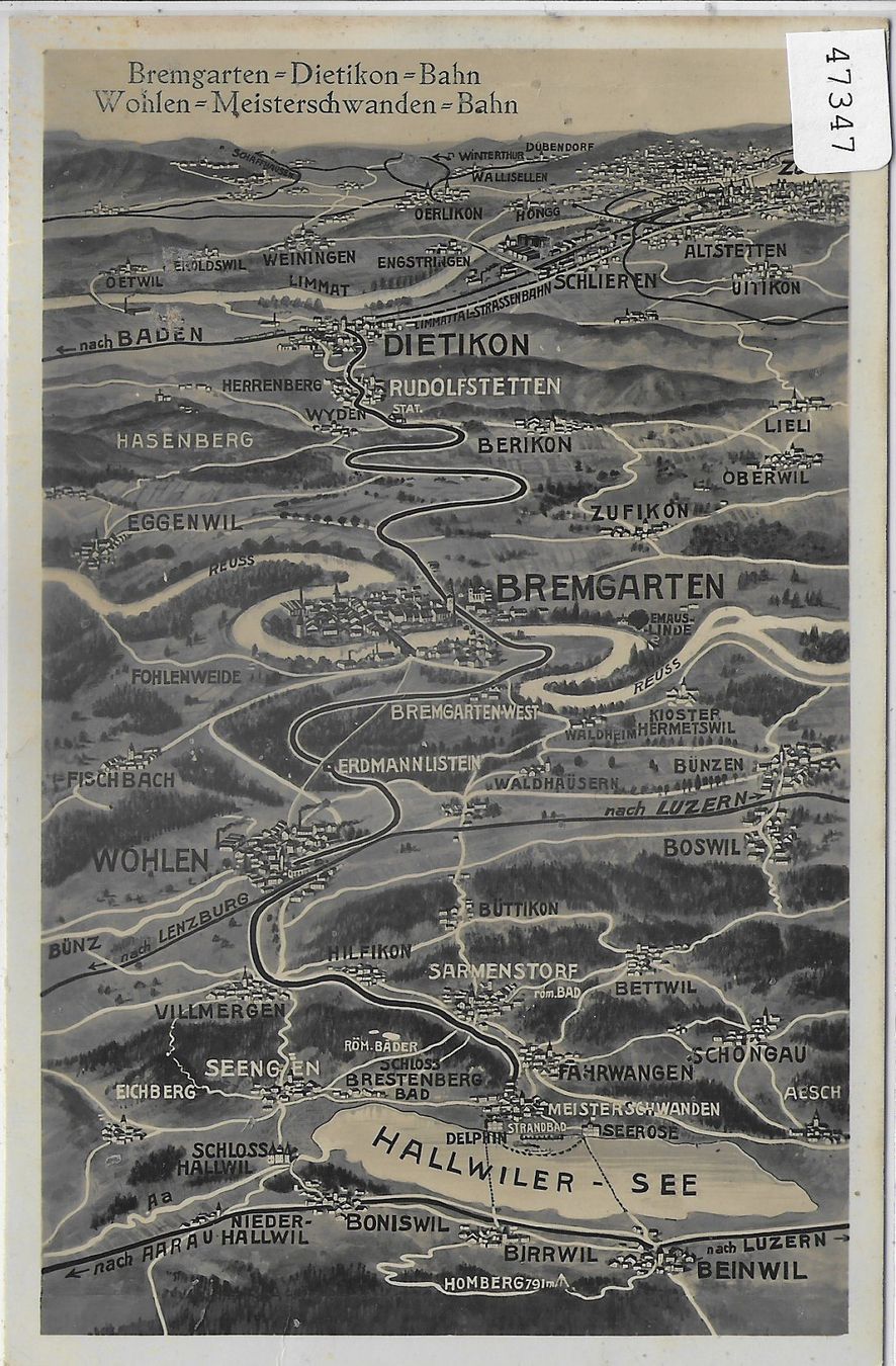 Cartoline postali: Panorama Dietikon, Bremgarten, Hallwiler-See - Bahn – Usato da Ettingen venduto da Kartenplanet