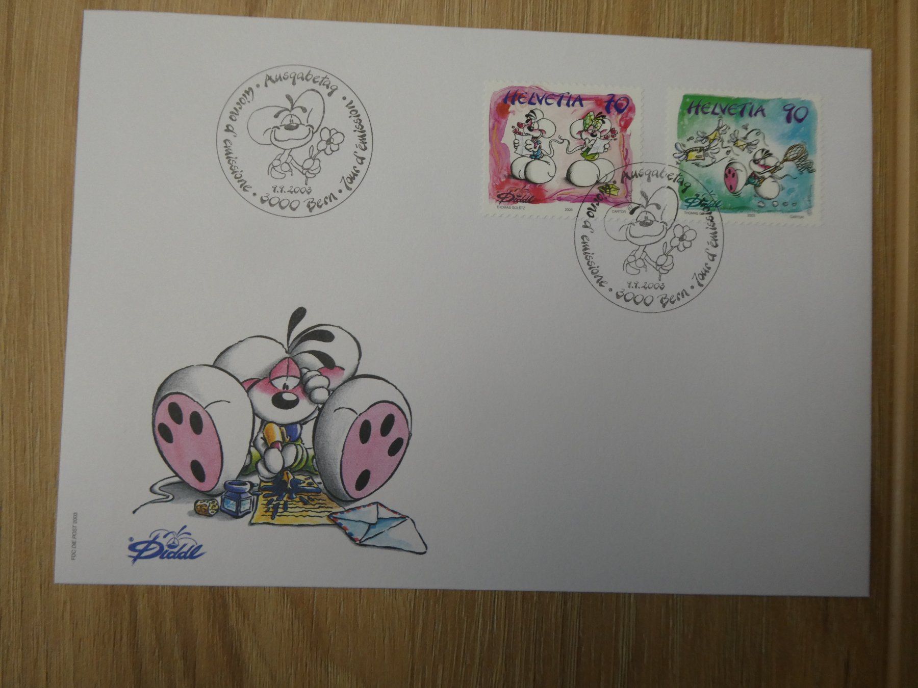 Tutti i francobolli: Diddl Briefmarken auf Kuvert gestempelt Fr. -.70 + Fr. -.90 – Nuovo e nell'imballaggio originale da Steinhausen venduto da Aktion
