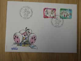 Diddl Briefmarken auf Kuvert gestempelt Fr. -.70 + Fr. -.90