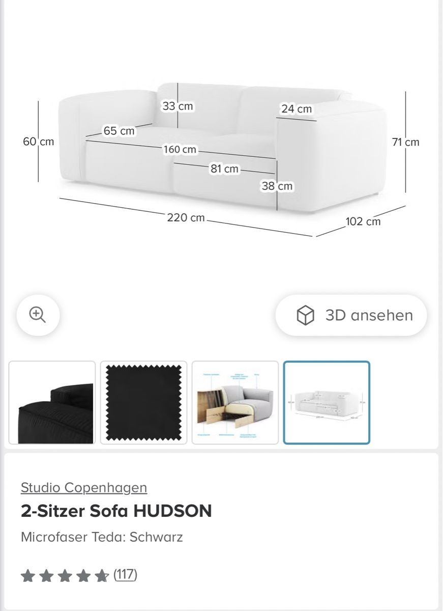 Sofas: 2-Sitzer Sofa Studio Copenhagen Microfaser Schwarz – Gebraucht aus Madetswil von VLZH 4