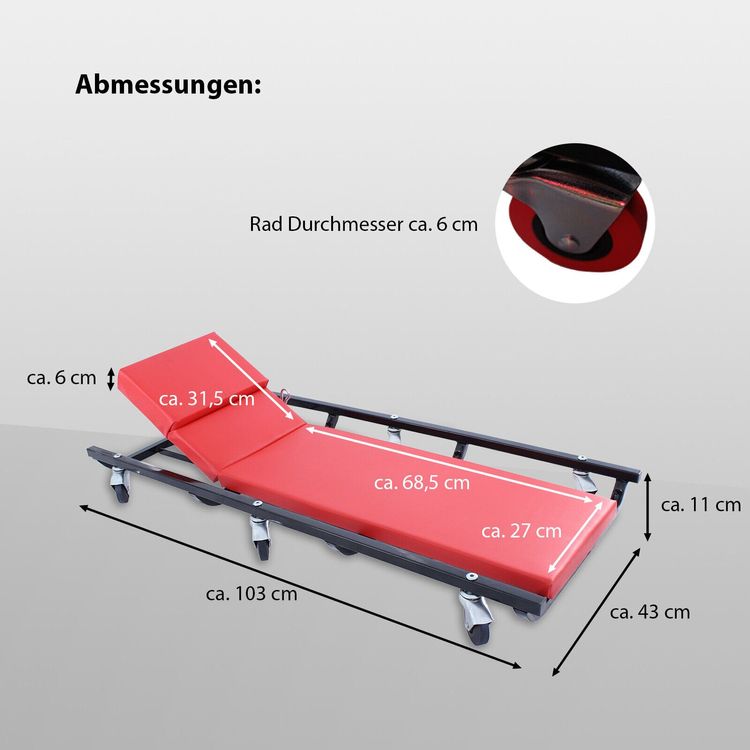 VidaXL Montageliege Rollbrett – 100x44 Cm, Bis 150 Kg, Gepolstert, 6 Rollen, Für Werkstatt & Auto
