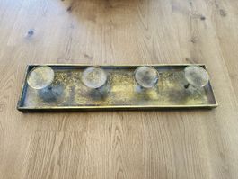Metell-Kerzenteller antik-gold mit Kerzenhalter