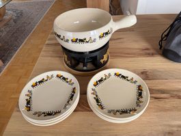 Fondue-Set Appenzeller Stil mit 6 Tellern, Keramik