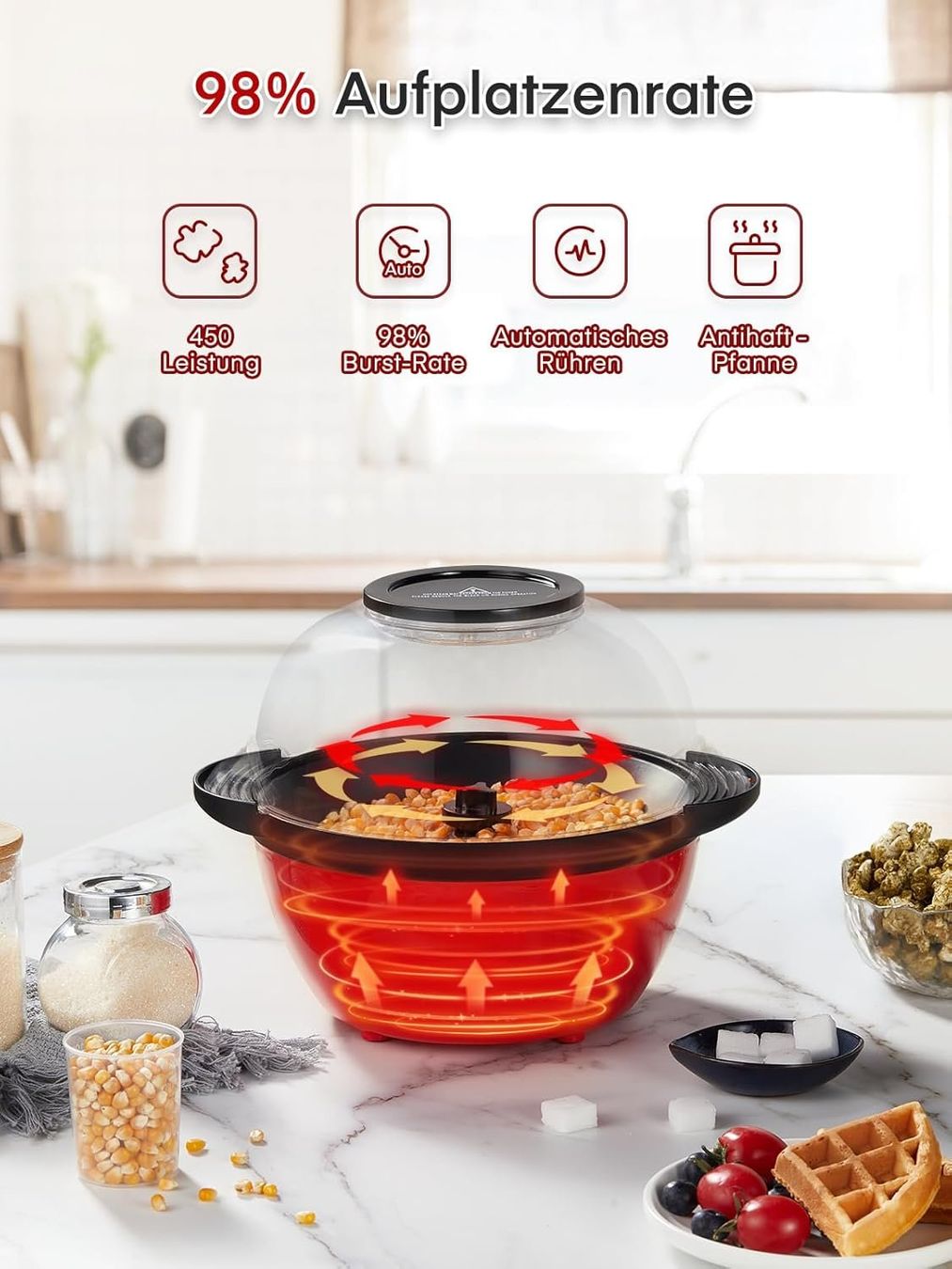 Elettrodomestici da cucina: Popcornmaschine 3,5L rot elektrisch Popcorn Maker – Nuovo e nell'imballaggio originale da Wittenbach venduto da VELARO 7