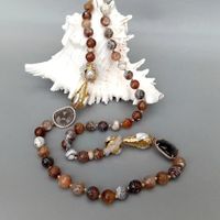 Braun Achat Biwa Perle Quarz Halskette Echt Collier Agate