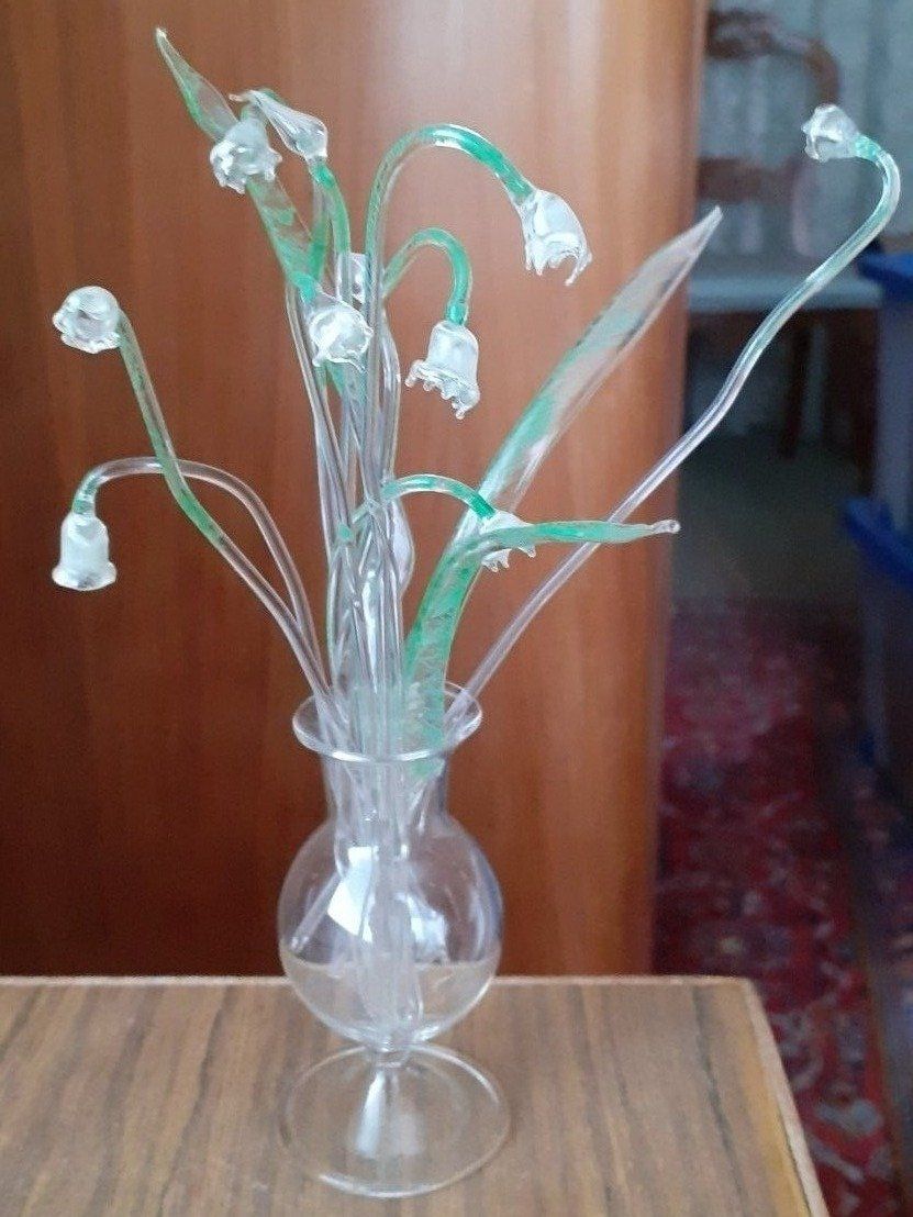 Figuren: Glasfigur antik - Blumenstraus Maiglöckchen – Gebraucht aus Mörschwil von antiksalon 1