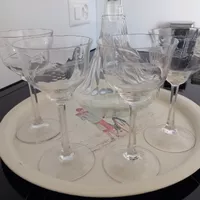 4x antike Kristall Weingläser mit Karaffe