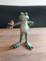 Frosch Figur mit Vogel, Garten-/Haus- Deko, Vintage
