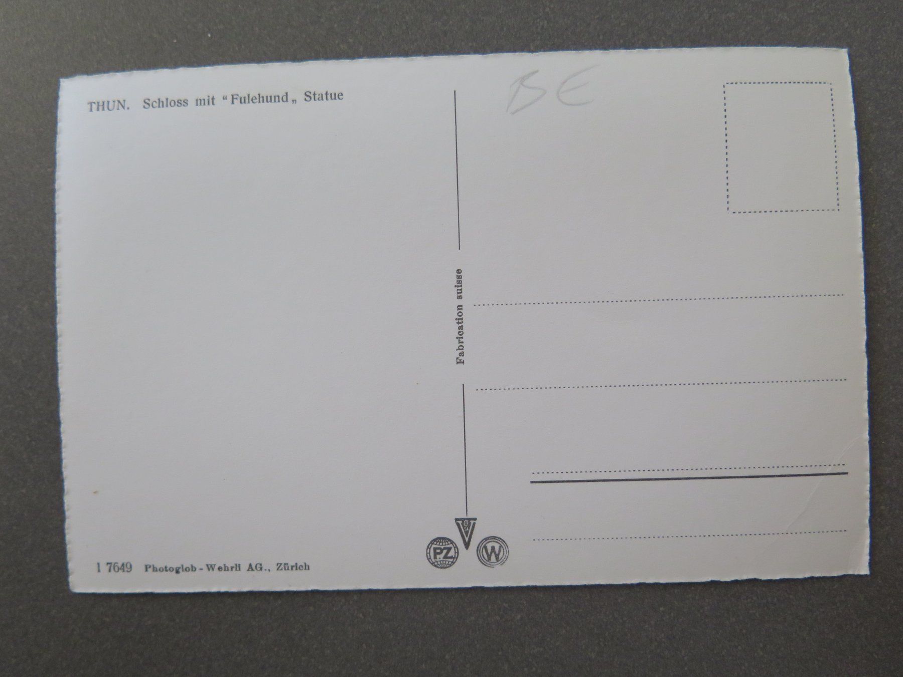 Cartoline postali: THUN - SCHLOSS MIT FULEHUND-STATUE – Usato da Wittenbach venduto da lipasal 1