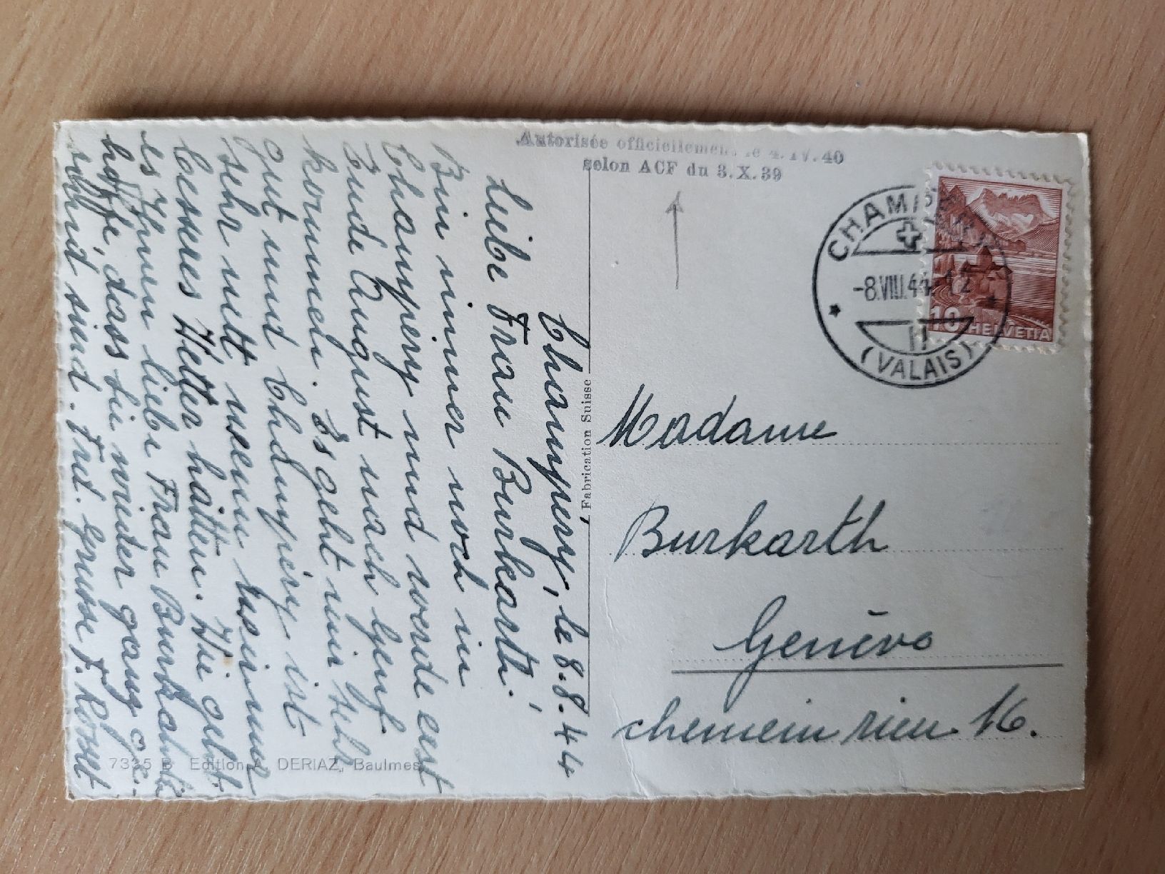 Alle Briefmarken: 1944, Postkarte von Champéry nach Genf – Gebraucht aus stäfa von brandy66 1