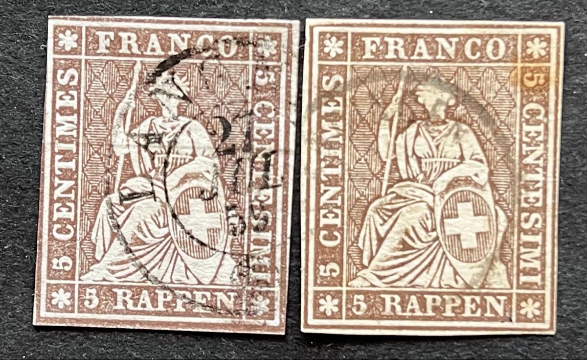 Alle Briefmarken: 2x Strubel 22G Oblitérés Cat. 60.-  – Gebraucht aus Sottens von thigroux