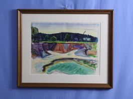 Landschaft, top Aquarell, neu gerahmt, unleserlich signiert