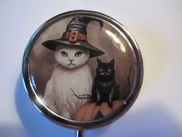 Halloween Katzen Dose, Pillendose, Spiegel, Neu Zustand!
