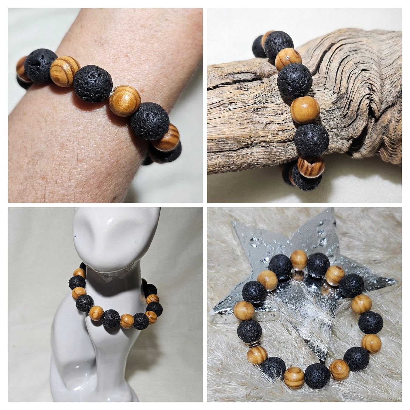 Armbänder & -reifen: Holz-Lavastein Armk. - Spendenaktion – Neu (gemäss Beschreibung) aus Unterkulm von Nachtigall