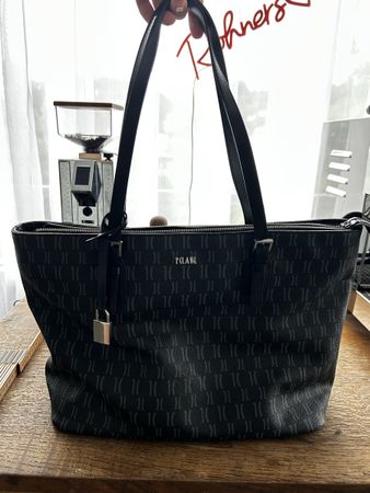 L'CLASSSE Cabas Shopper Tasche Schwarz Logo Print Schloss Ne