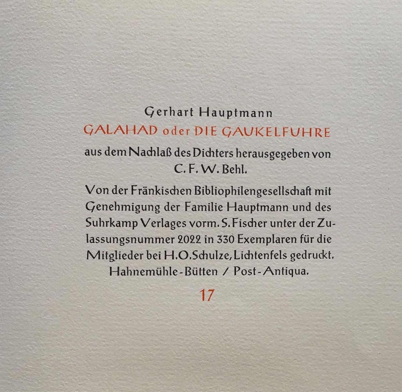 Bücher: Galahad oder die Gaukelfuhre, 1948, nummeriert Nr. 17 / 330 – Gebraucht aus Oberriet SG von ganesh435 2