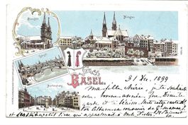 Gruss aus Basel (BS) Münster - Marktplatz  Winter-Litho 1899