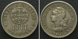 PORTUGIESISCH ANGOLA 20 Centavos (4 Macutas) 1928 Ku-Ni vz+