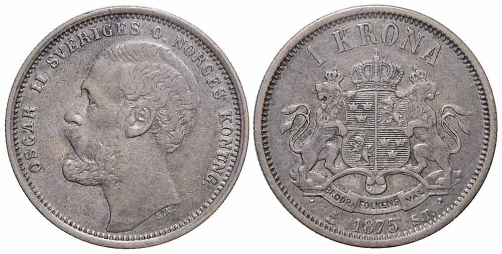 Toutes les monnaies: Schweden, 1 Krona 1875 ST – D'occasion à Chiasso par Novamarketing