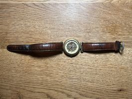 Antike Dugena Skelett-Uhr, Handaufzug, Lederband TOP!