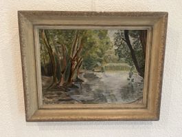 Peinture R. Sengenbacher paysage lac 1941 encadrée